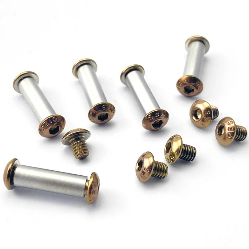 6 Sets/lot High Strength Alloy Steel Material Knife Handle M4 Thread Hexagonal Locking Screws Spindle Rivet Bolt Nail YES 012.9