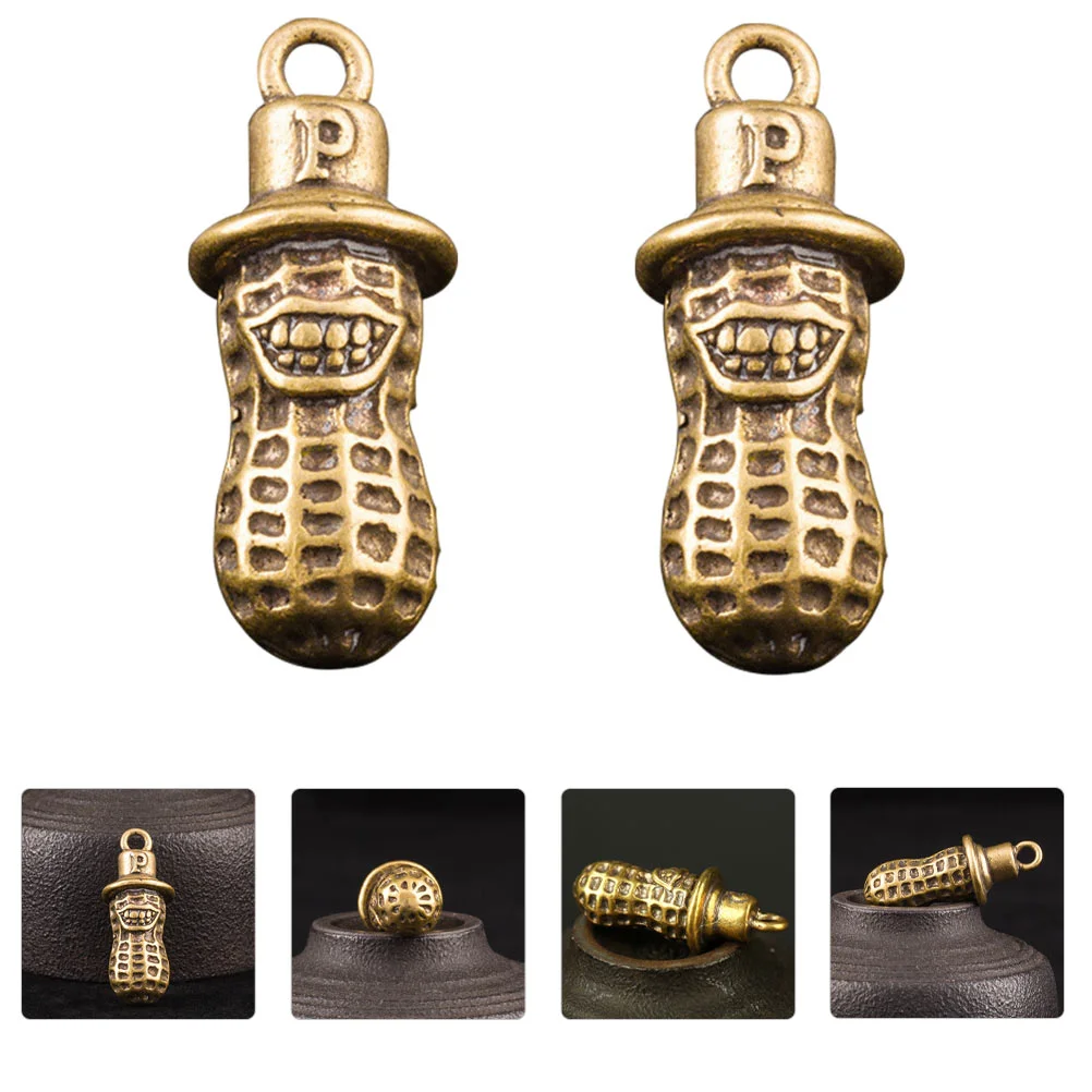 

2 Pcs Peanut Keychain Beads Brass Decorative DIY Decorations Creative Pendant Hanging Accessory Bag