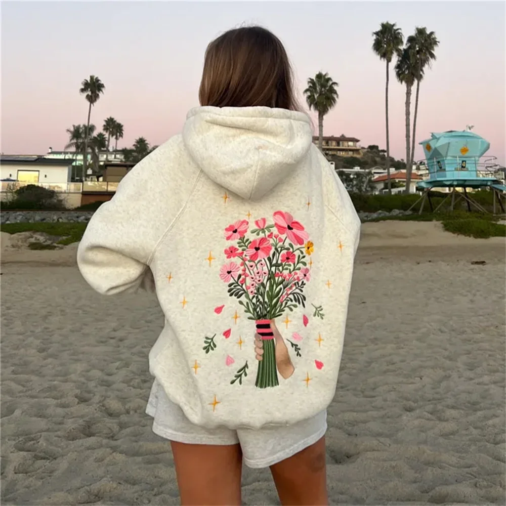 Fashion Print Hoodies Women Autumn Winter Long Sleeve Pullover Tops Hooded Sweatshirts Streetwear Casual Female Loose Clothes