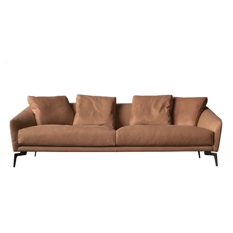 

Light luxury leather sofa Italian minimalist living room small apartment designer three straight row first layer cowhide down