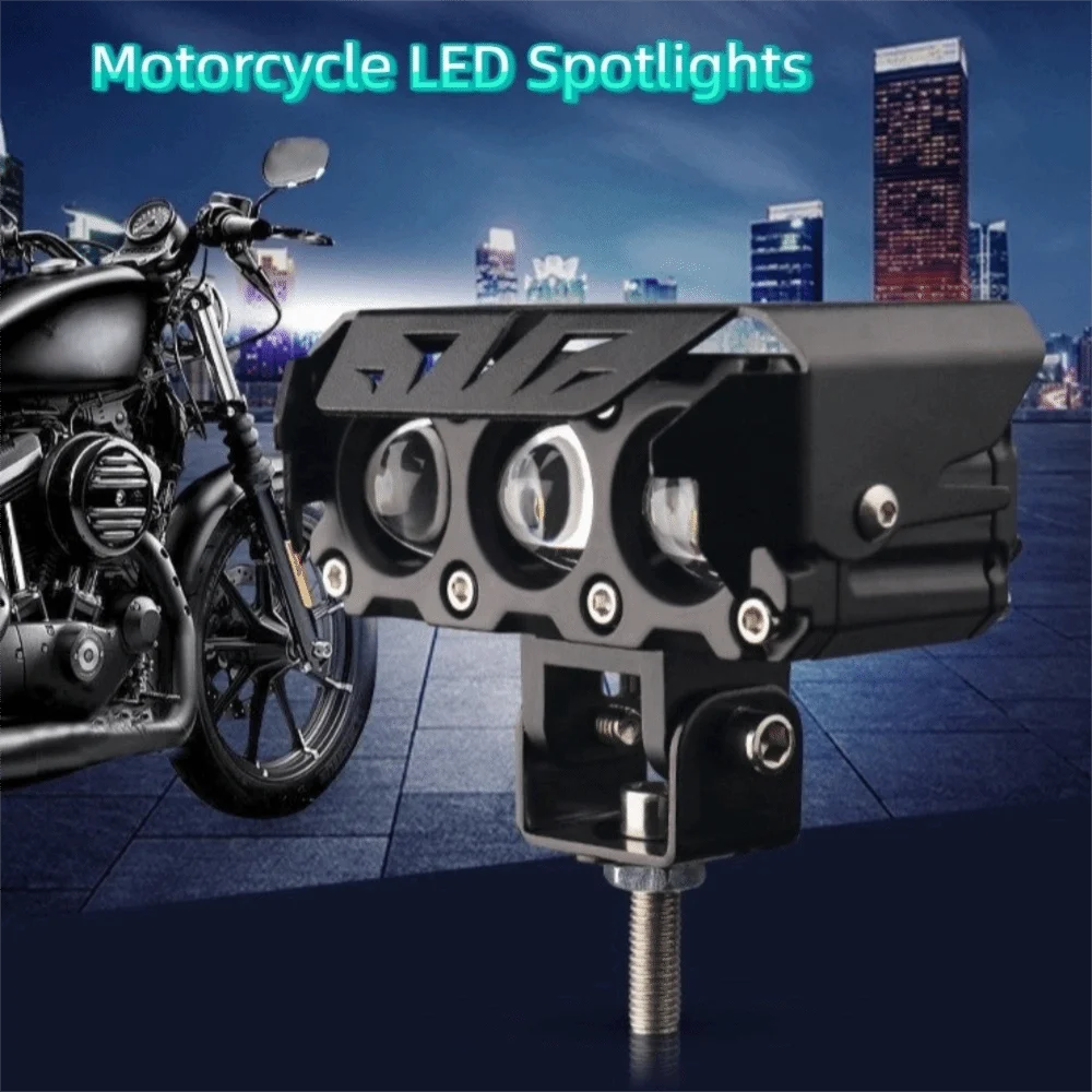 

Waterproof Motorcycle LED Spotlights Dual Color Lights Shock-proof Super Bright Headlights Hi/Low Beam Three-eye Lens Car