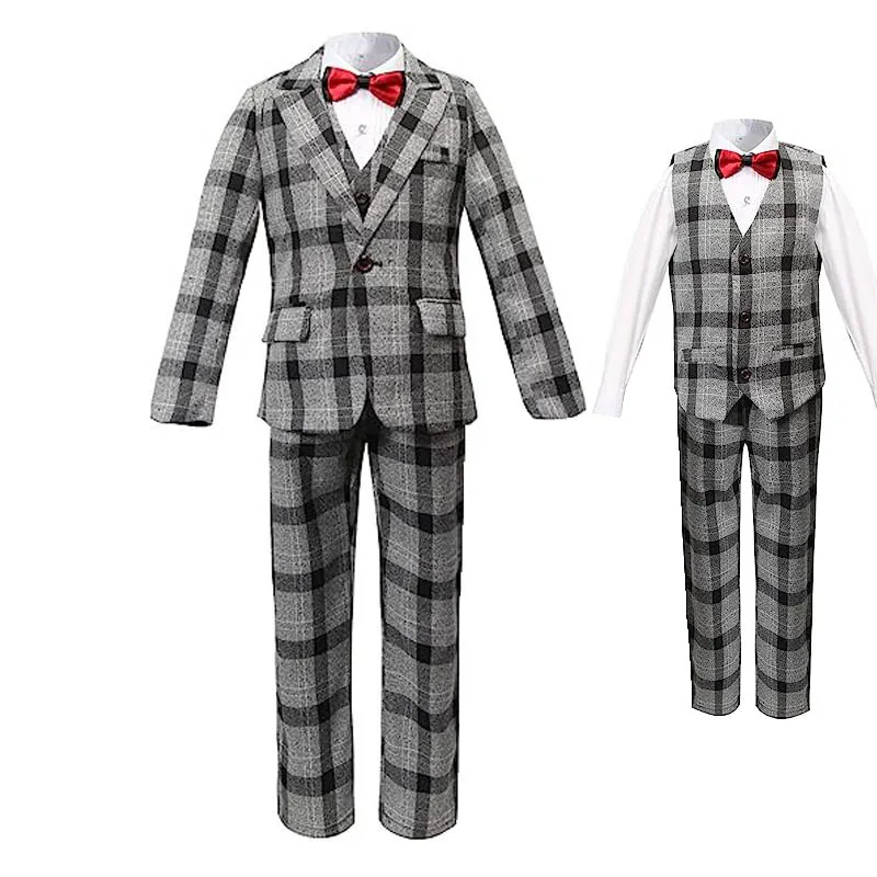 

Children Evening Party Wedding Suit Kids Jacket Vest Pants Bowtie 4PS Tuxedo Dress School Boy Speech Host Piano Photography Suit