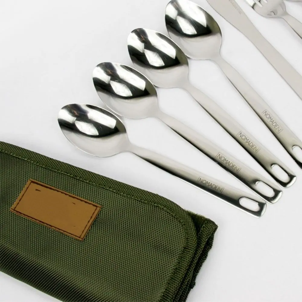 13Pcs/set Nylon Camping Cutlery Set Green Stainless Steel Tableware Utensil Kit Lightweight Portable Camping Flatware Barbecue