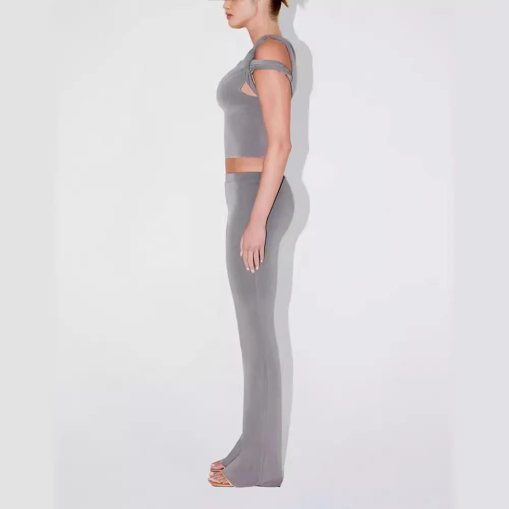 KHY Kylie same grey suede stretch space cotton trousers Slim casual pant