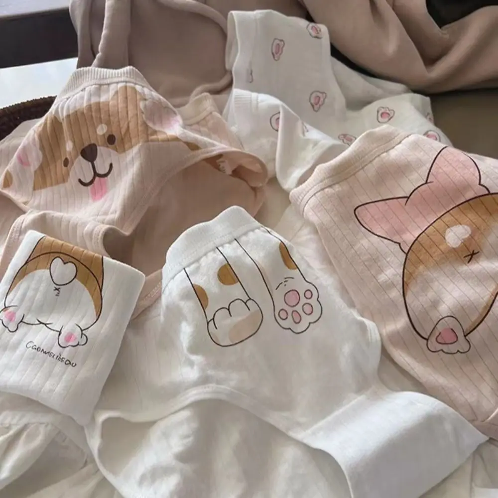 

Soft Elastic Underpants Kawaii Dog Animal Cotton Stripe Briefs Corgi Underwear Korean Style Lingerie Women Panties