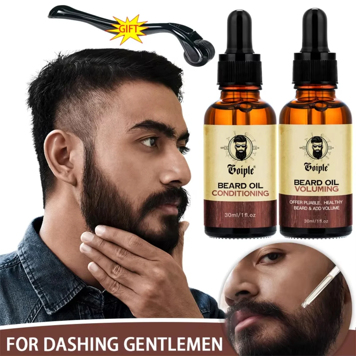 Men's Beard Conditioning Voluming Kit and Micro Roller 0.25mm Moisturizing Thicken Facial Hair Beard Boosting Essence Nourishing
