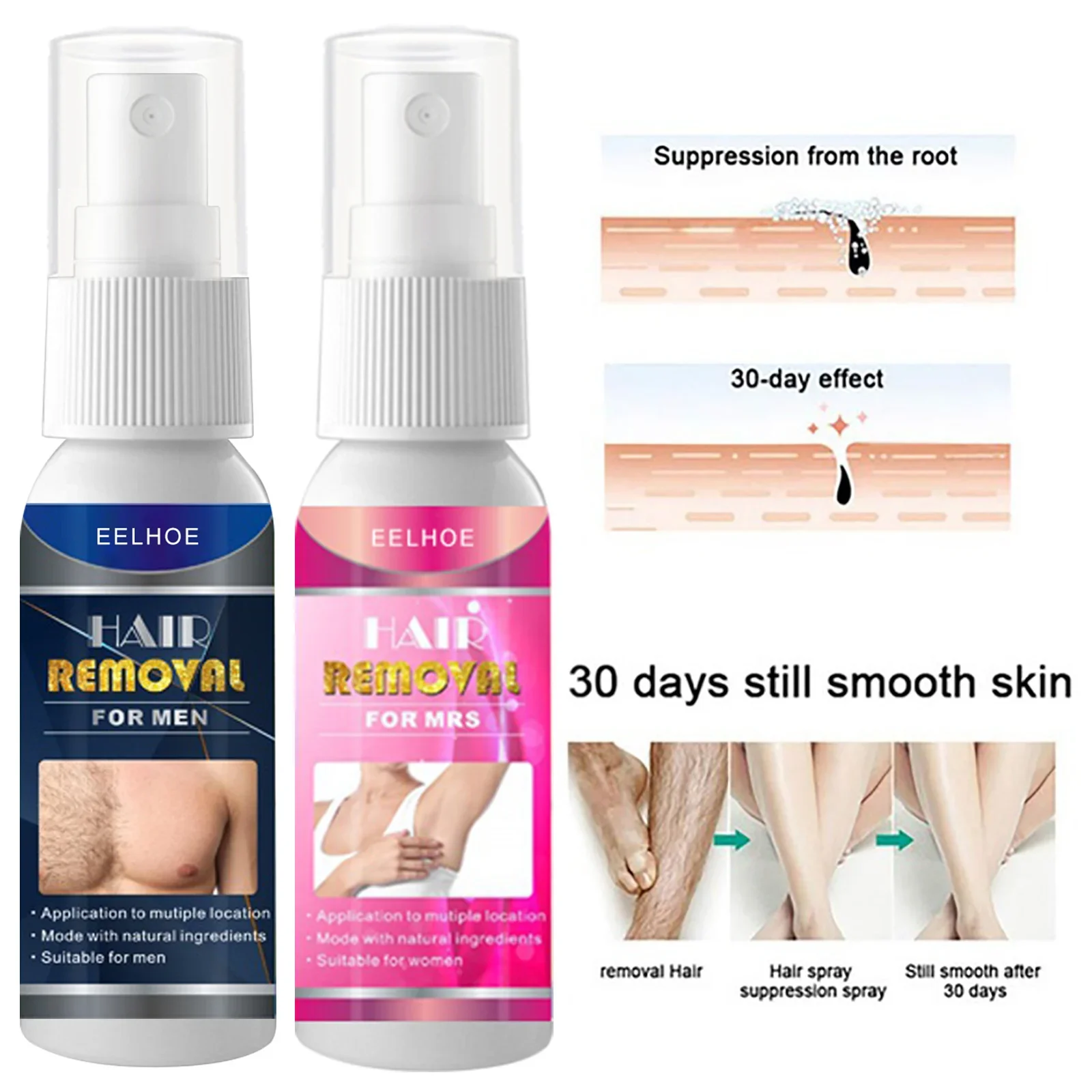 Permanant Hair Removal Spray Painless Hair Remover Hair Growth Inhibitor Armpit Legs Arms Smooth Nourishes Repair Care Man Women