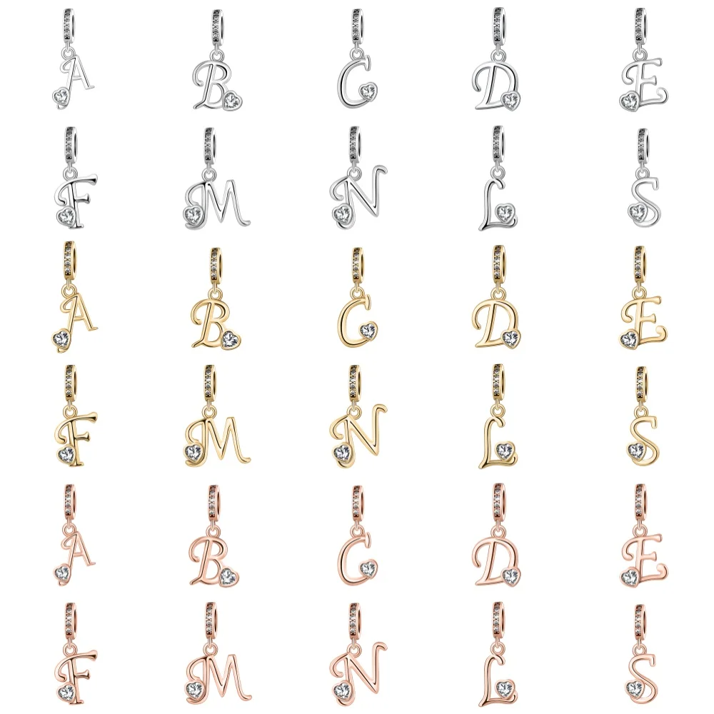 

Стерлингового Серебра 925 пробы A-Z, подвеска с алфавитом, подвеска из бисера, сделай сам, любовь, письмо с сердцем, висячие, подходят для европейского браслета, ювелирное изделие, подарок