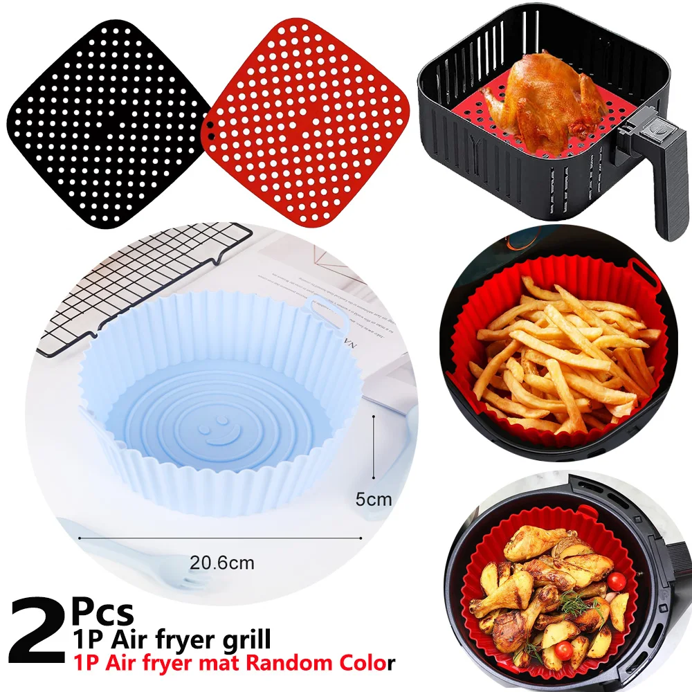 2Pcs Round Air Fryer Food-Grade Silicone Cake Baking Pan,Dishwasher Safe, BPA-Free, Compatible with 7QT Air Fryer