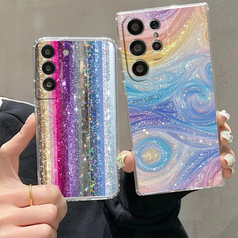 Sparkling Light Transparent Cover for Samsung Galaxy S26 S25 S24 S23 S22 S21 S20 FE Ultra S25Edge Plus 5G Phone Case Capas Bags