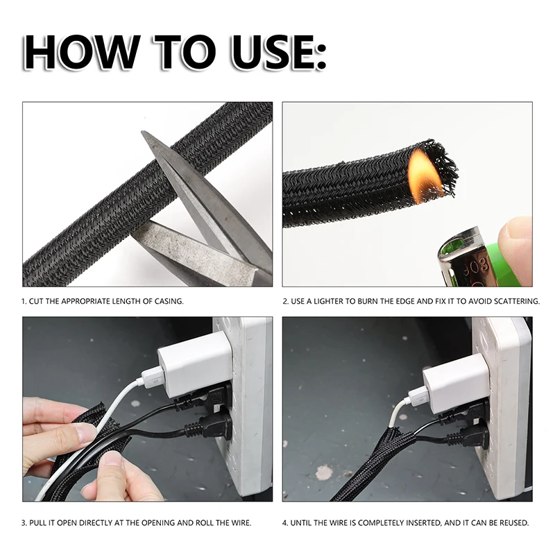 3~10m PET Braided Self Closed Cable Sleeve 3-50mm USB Cable Power Cord TV Computer Home Auto Line Split Protect Sleeving