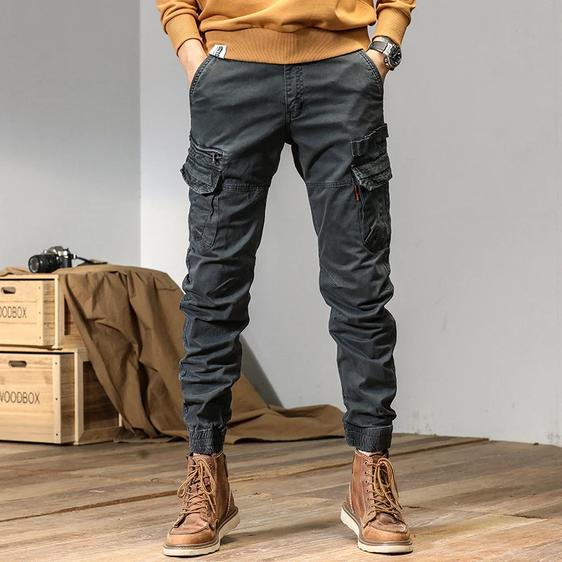 

Men's Retro Summer Casual Work Pants Cotton Multi-Pocket Leg Binding Comfortable Men's Clothing