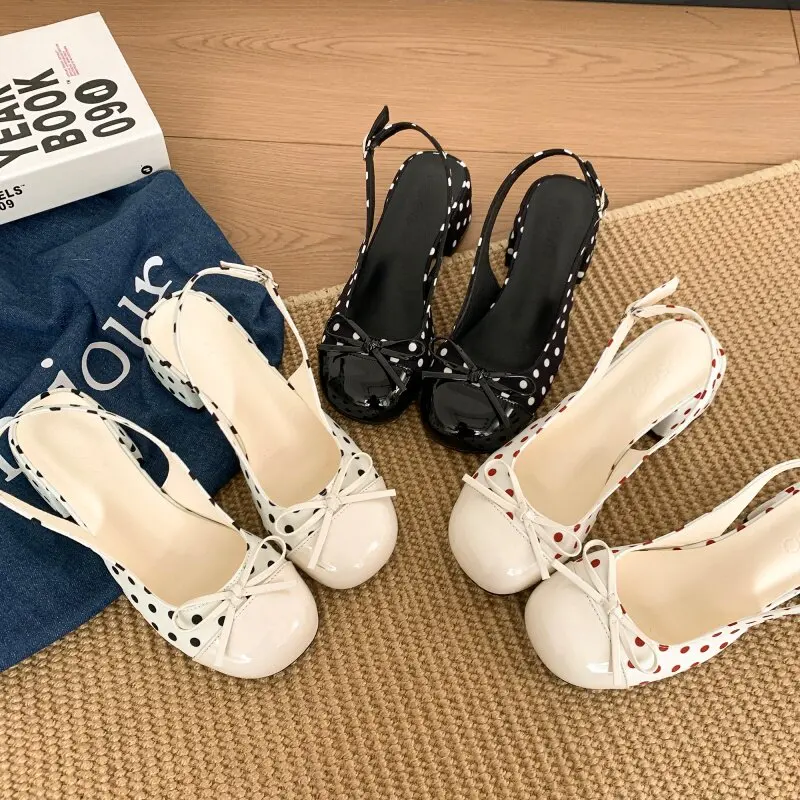 

Женские сандалии в горошек на толстом каблуке с закрытым носком, элегантные туфли-мюли для вечеринок, женские туфли-слингбэки