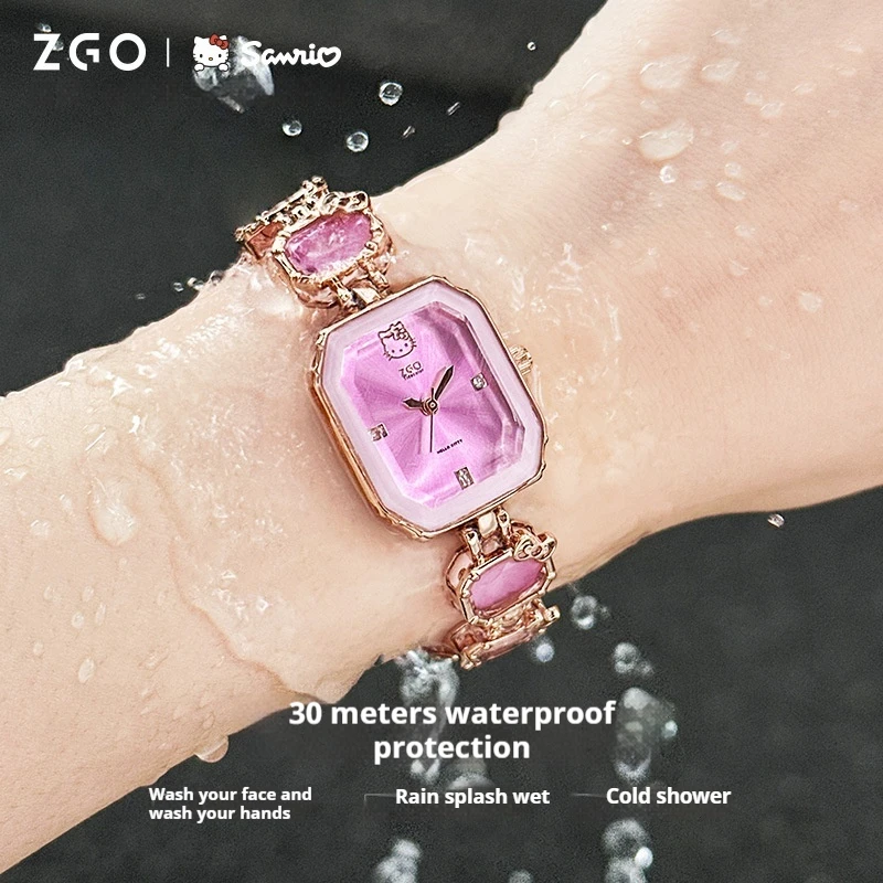 Hello Kitty Collaboration Purple Jewelry Buckle Bracelet Alloy Fashionable Single Item Small Square Watch Girl Birthday Gift