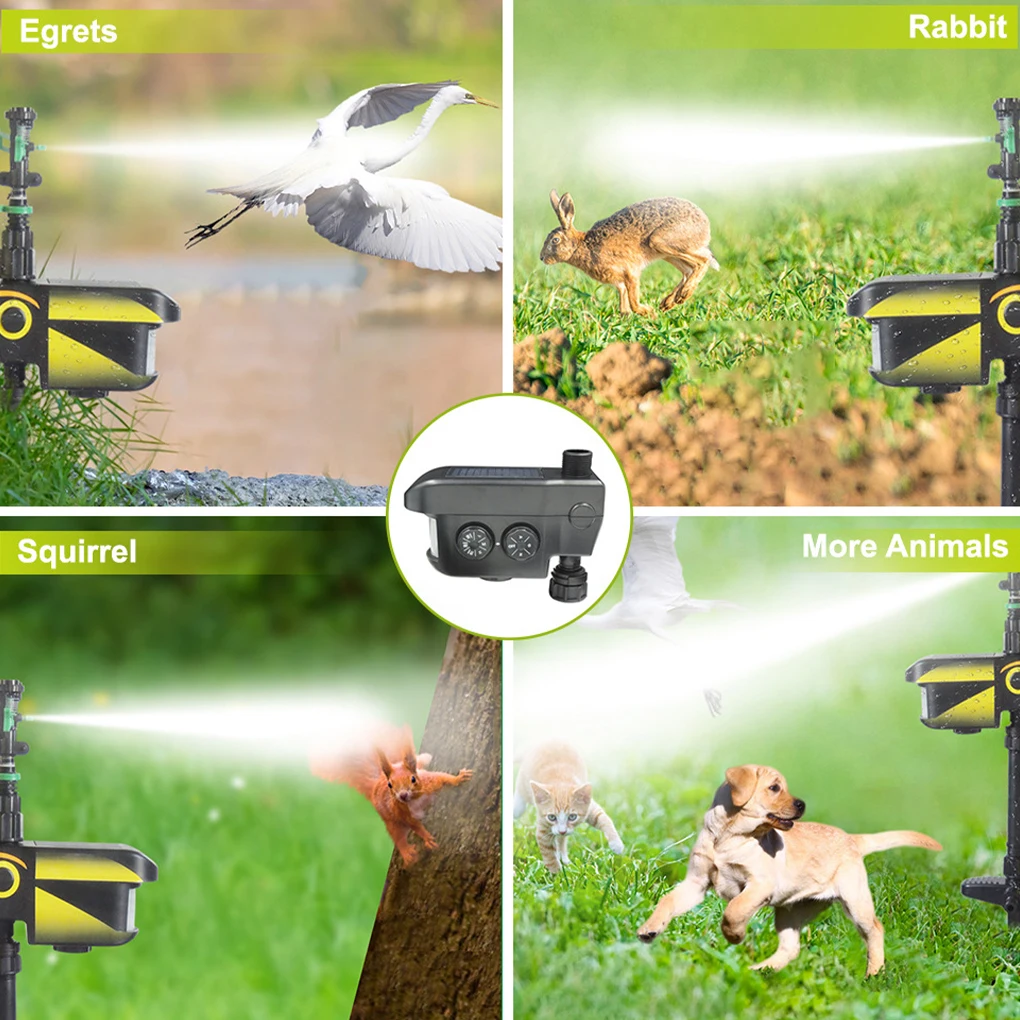 Solar Power Motion-Activated Sprinkler Animal Repeller 3 Time Modes Adjustable Spray Angle & Sprinkle Distance for Garden Farm