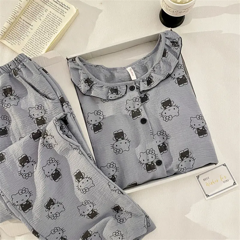 Miniso Hello Kitty Pyjama Pop Kraag Puur Katoenen Print Lange Mouw Pyjama Herfst/Winter Meisjes Vest Huiskleding