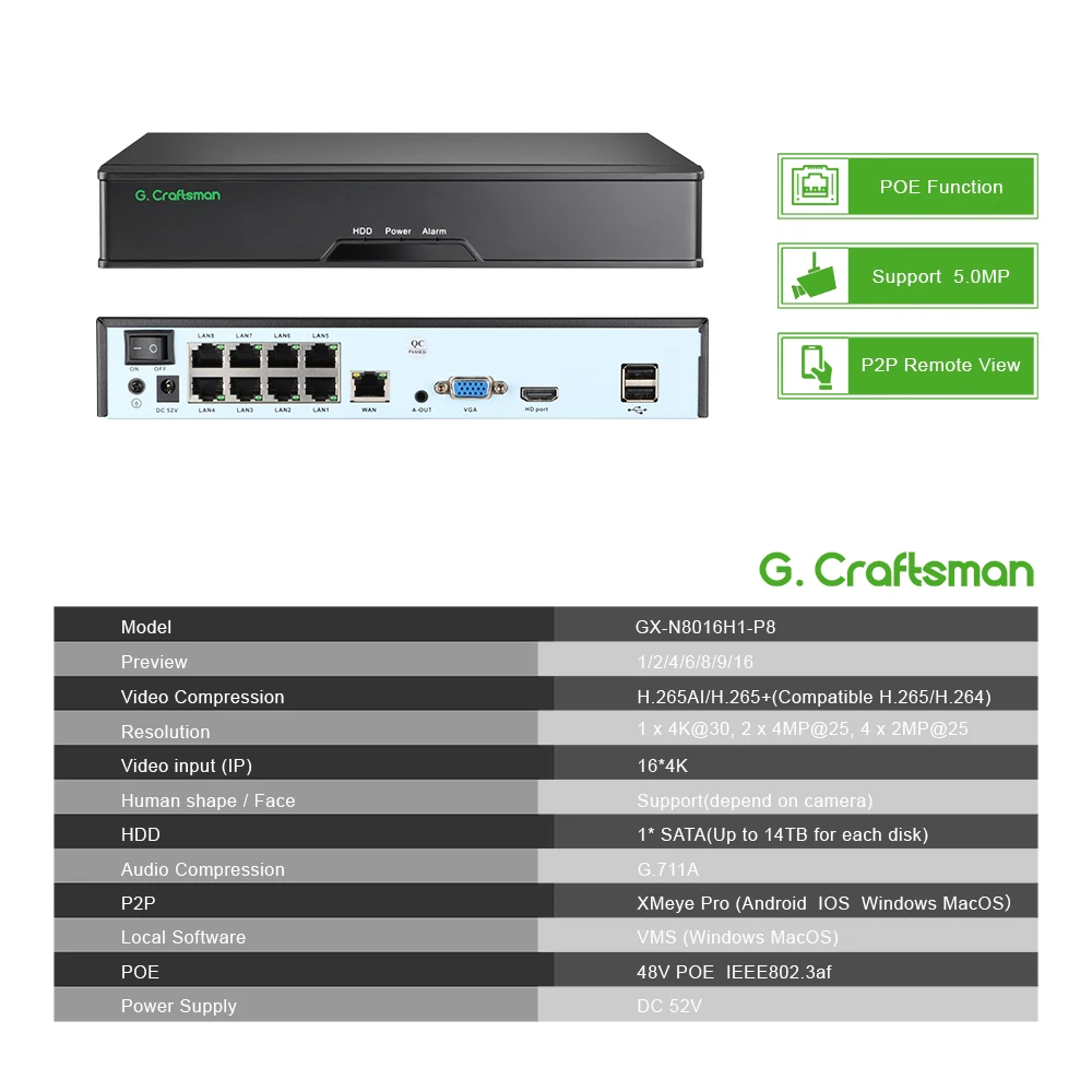 XMeye POE NVR 등록 IP 카메라 P2P 시스템 보안 키트, 4K 지지대 16ch 네트워크 비디오 녹음기, H.265 + 24/7 녹화