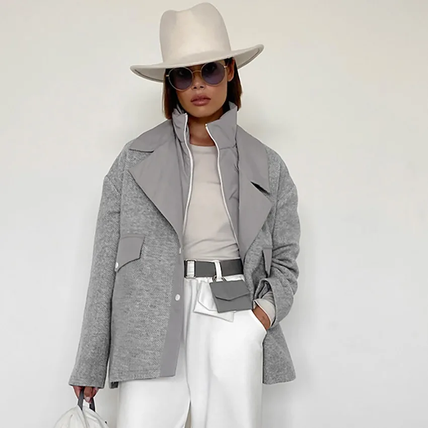 

Grey Woolen Jacket From Europe And America, Autumn And Winter 2023, New Suit Fashion Outerwear, High-end Casual Women's Jacket