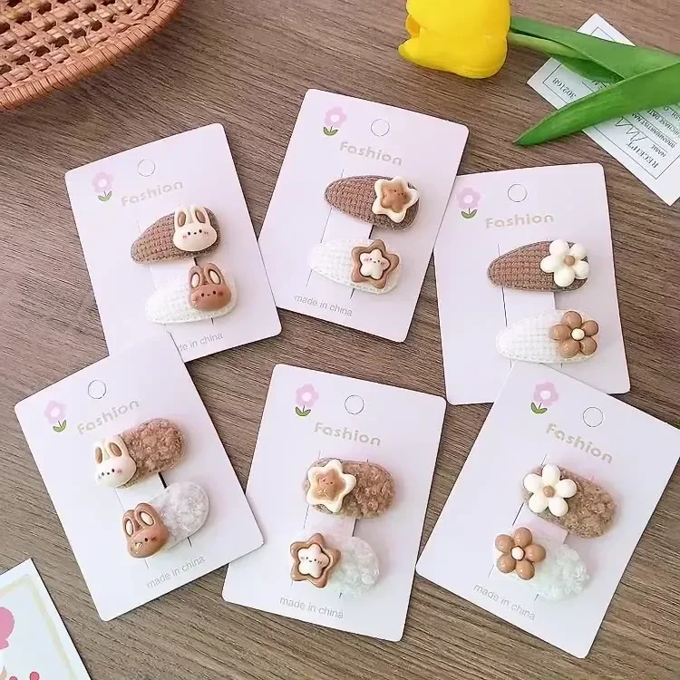 2pcs Korean Cartoon Coffee Color Hair Clips Cute Bear Hair Clip for Baby Children Barrettes Headwear Girls Kids Hair Accessories