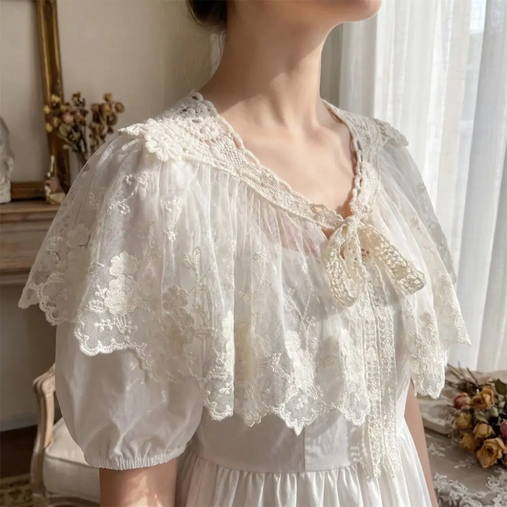Elegant Cape Embroidered Lace Fake Collar Embroidery Floral Blouse False Collars Chiffon Wraps Small Shawl Lolita