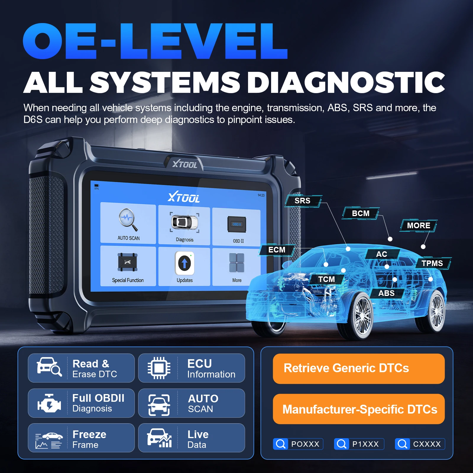 XTOOL D6 نظام كامل أداة تشخيص السيارات الماسح الضوئي للسيارات 15 إعادة تعيين الخدمات مدى الحياة تحديث مجاني FCA AutoAuth CAN FD PK D5 D5S