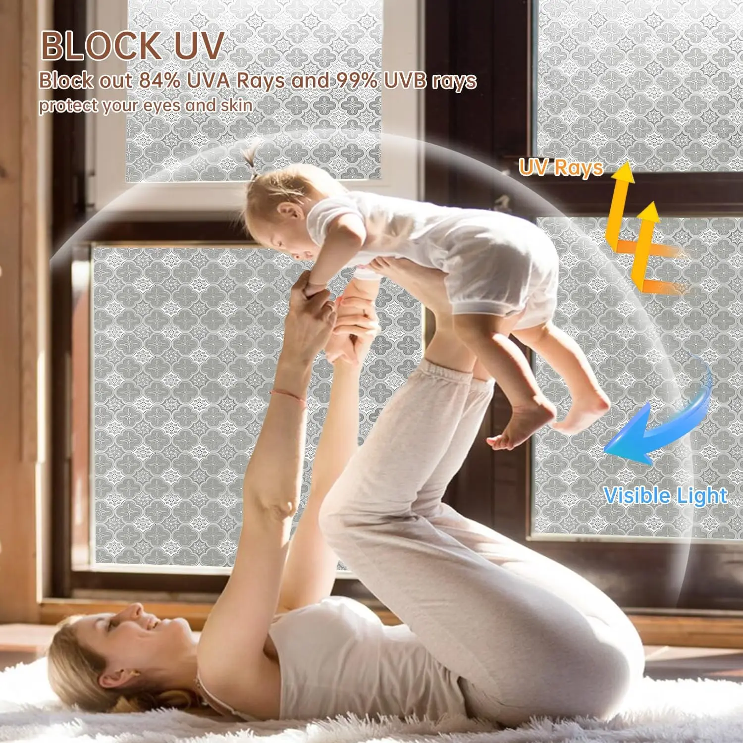 Window Privacy Film Decorative Stained Glass Film, 3D Static Cling Frosted Window Film, Privacy Film Heat Blocking UV Blackout