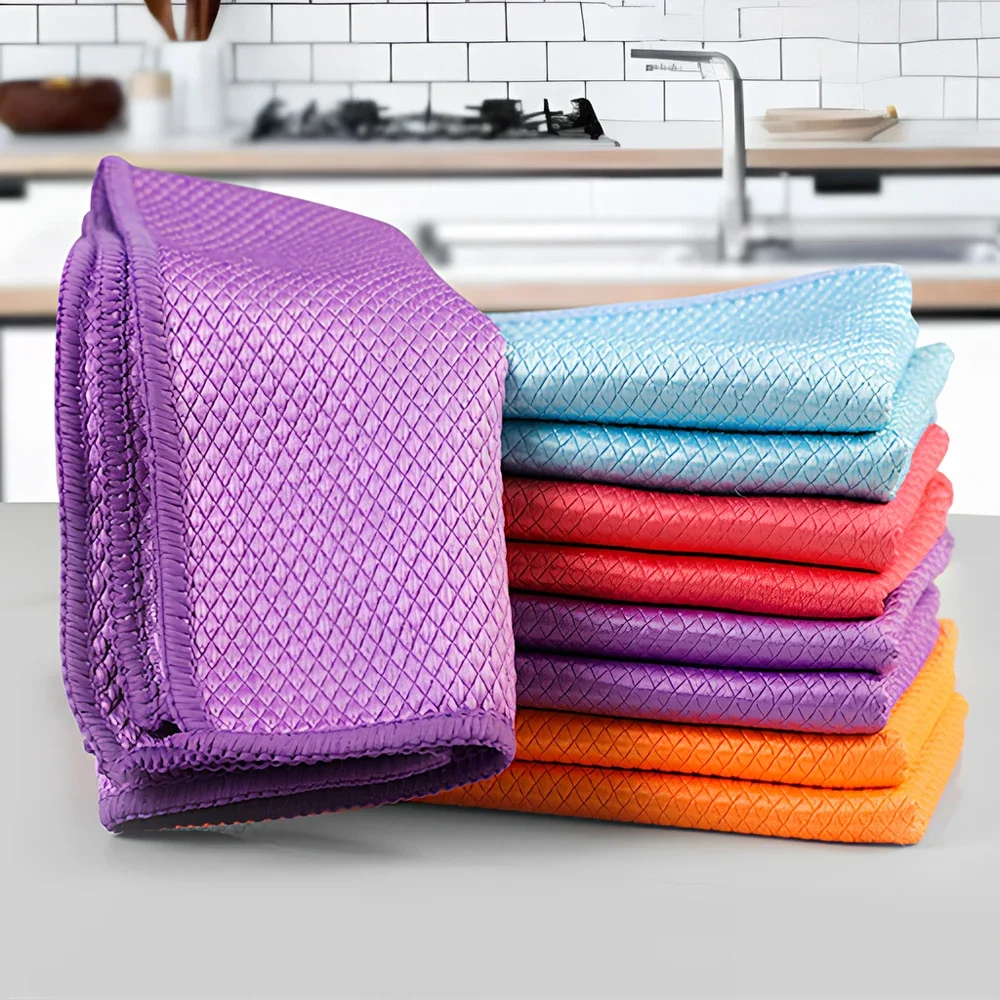 5PCS/10PCS Car Fish Scale Grid Wipe Glass Without Water Marks Cloth Thickened Kitchen Cleaning Towel Absorbing Wash Maintenance