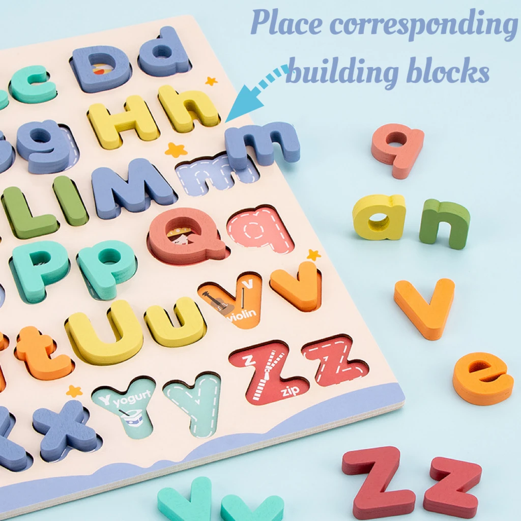 Puzzle en bois lettres majuscules et minuscules pour enfants, cadeaux d'anniversaire, garçons, filles, jeu de famille, enfants d'âge alth