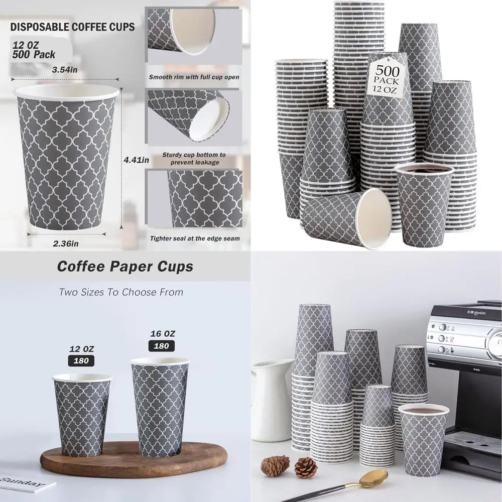 

12oz Disposable Paper Cups, 500 Pack, Insulated for Hot & Cold Beverages, No Lids Included