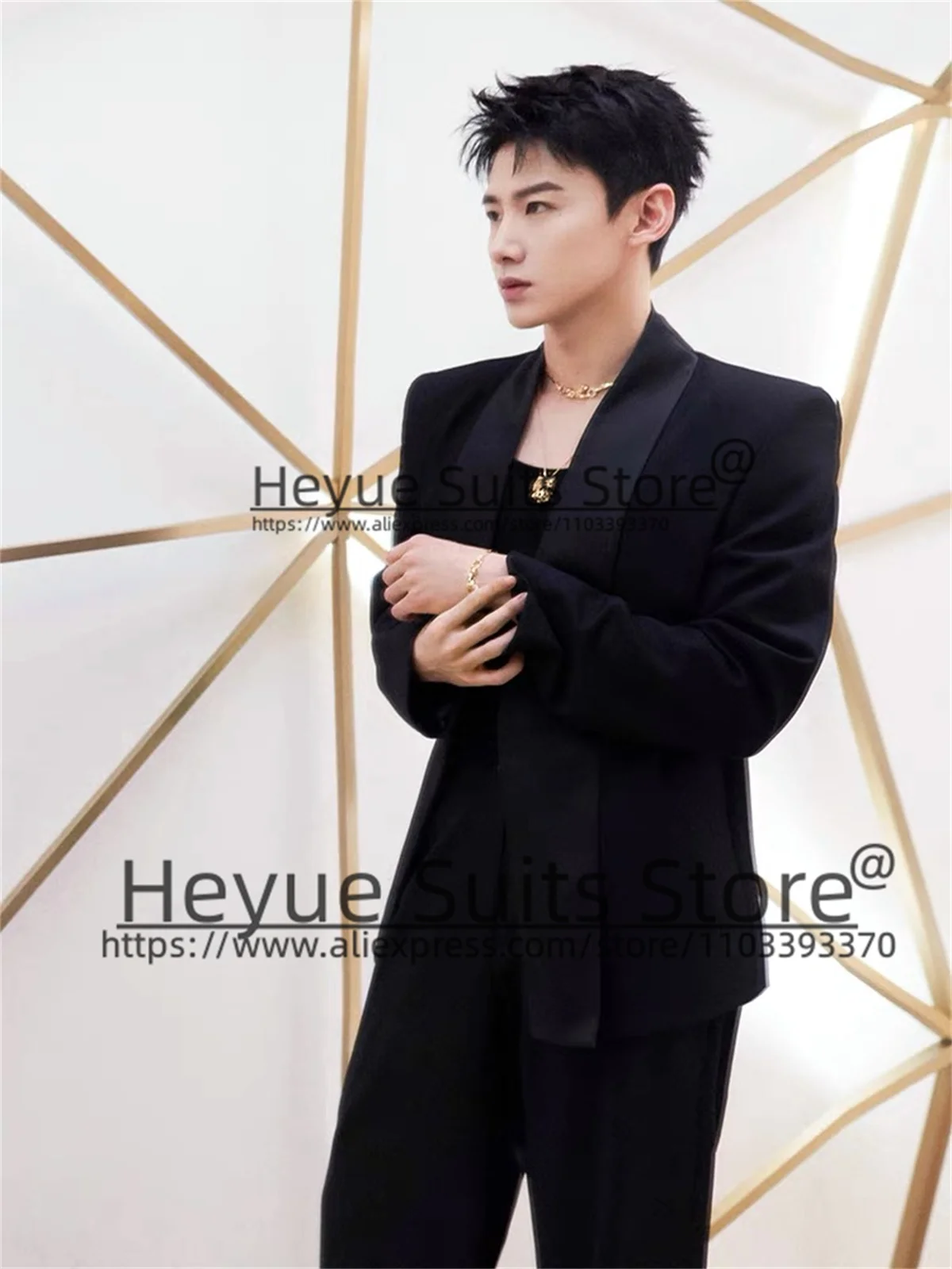 Black Casual Men Suits Slim Fit Shawl Lapel Groom Tuxedos Formal Party Prom 2 Pieces Sets Fashion Male Blazer trajes de hombre