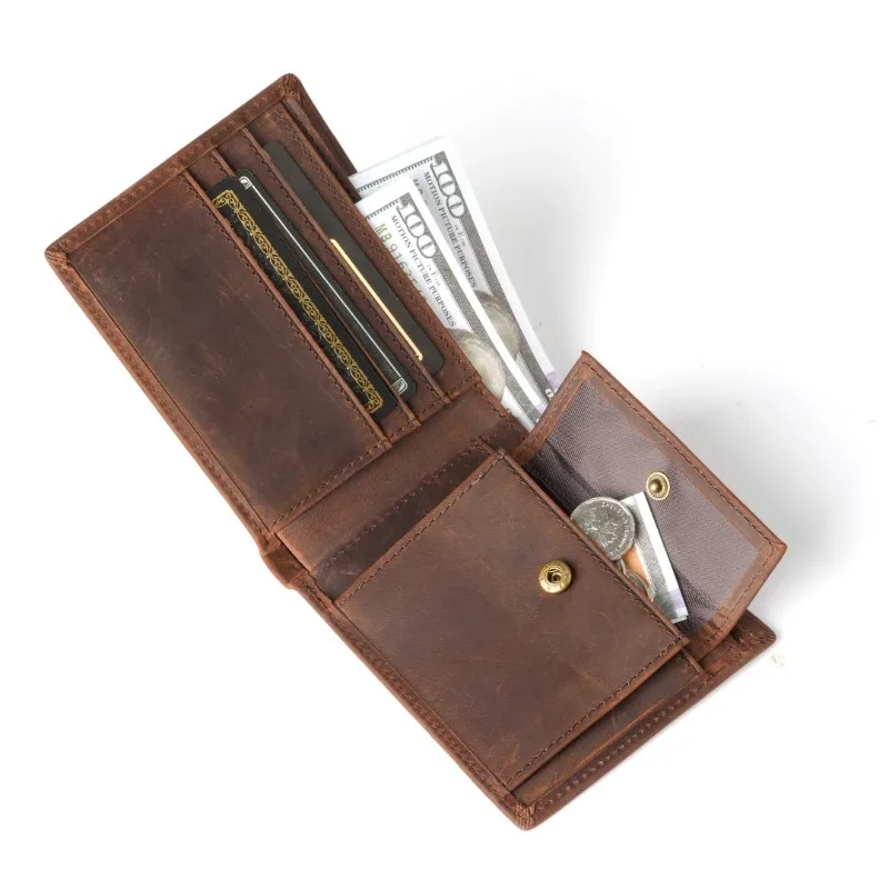 

Мужской кошелек из натуральной кожи в стиле ретро, короткий верхний слой из воловьей кожи, кошелек для монет, кошельки