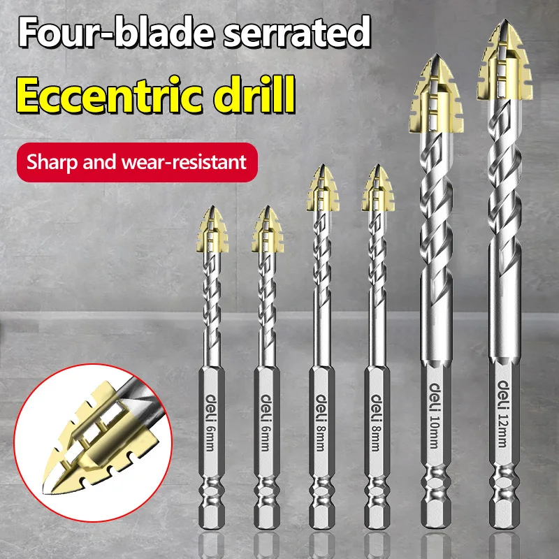 High-Four-edged serrated eccentric drill for dry drilling of ceramic tiles, glass, marble, concrete, stainless steel drill bits