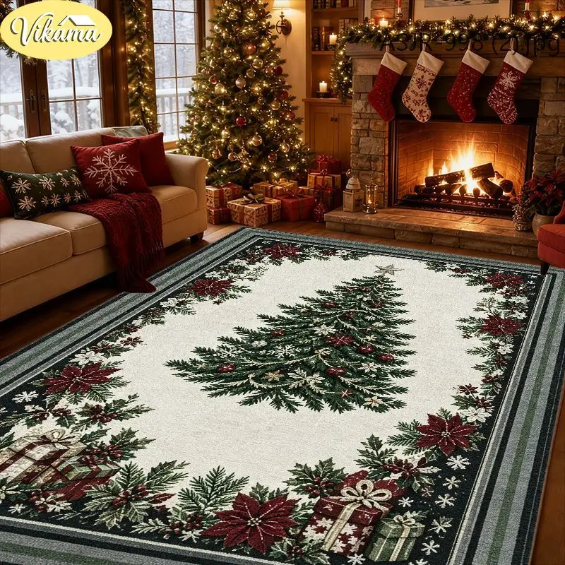 VIKAMA Christmas Christmas & Bauble Crystal Velvet Door Mat, Anti-Slip Absorbent Floor Mat, Decor for Entryway Front Door