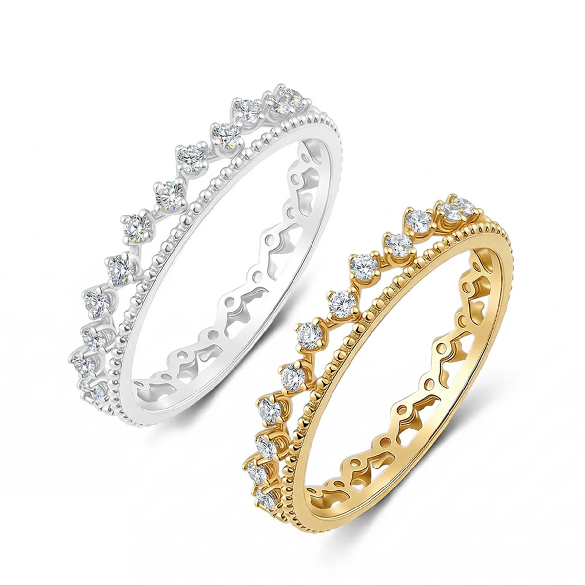 S925 Silver Plated 18K Gold Round Moissanite Diamond Lace Light Luxury Women Ring 0.4ct