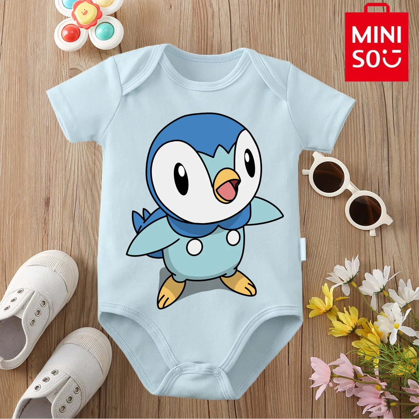 MINISO Piplup Charmander Cute Print 100% Cotton Comfortable Cloths Bodysuit for Baby Onesie Jumpsuit for 0 To 12 Months Newborn