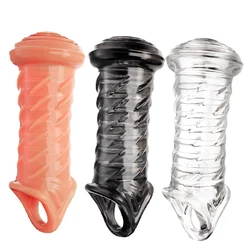 Newest Penis Sleeve Reusable Penis Enlargement Extender Delay Ejaculation Cock Ring G-spot Stimulate Sex Toys For Men