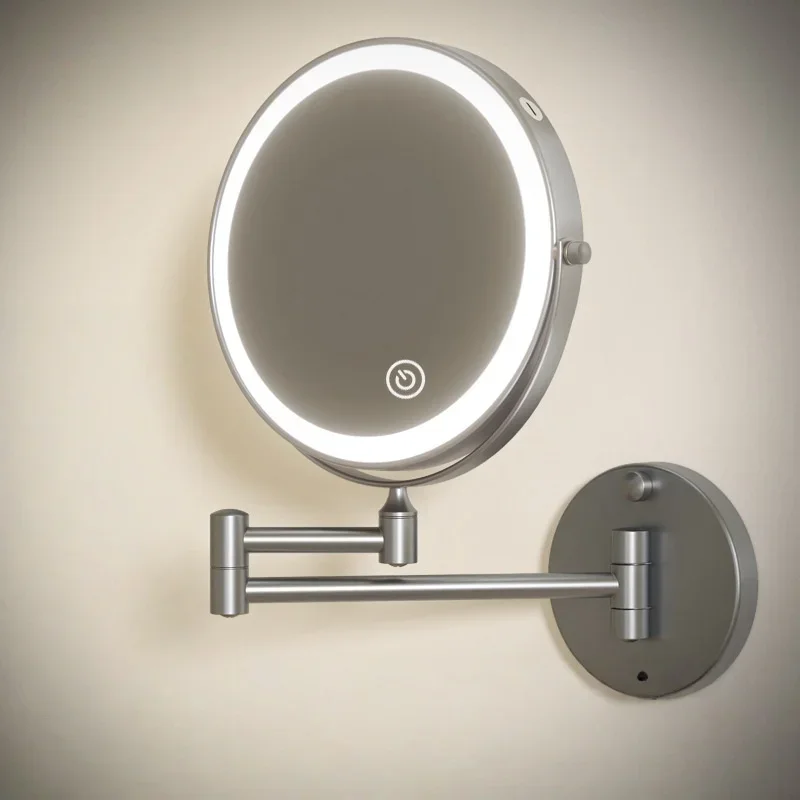 Folding Brass LED Cosmetic Mirror 3X:1X magnifying Mirror Gray Dressing Mirror 8 Inch Makeup Mirror Black Mirror For Restroom