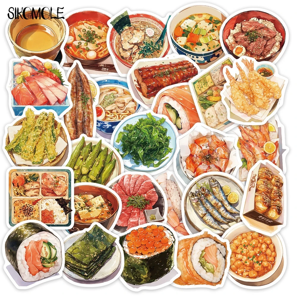 

10/30 шт., японские наклейки с граффити, милый мультфильм, суши, эстетический каваи для игрушек «сделай сам», детский дорожный багаж, наклейка на холодильник, наклейка