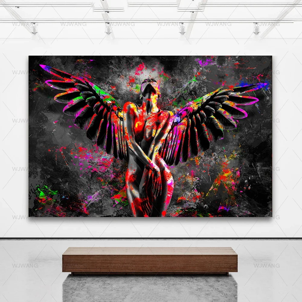 Red Sexy Nude Woman Canvas Print Sensual Angel Poster and Prints Abstract Wall Art Pictures Painting for Bedroom Room Home Decor