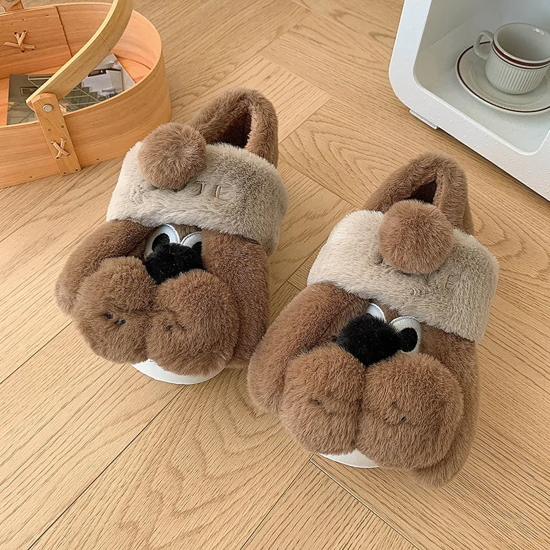 2024 New Cute Cartoon Dog Indoor Slippers For Woman Men Winter Warm Shoes Soft Plush Lovely Style Couples Home Floor Slipper