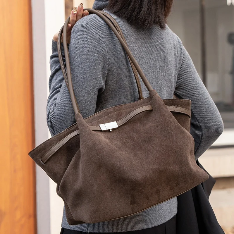 2026 Women Stylish Retro Leisure Tote Bag Female Frosted Genuine Leather Handbag Lady Large Capacity Commute Armpit Shoulder Bag