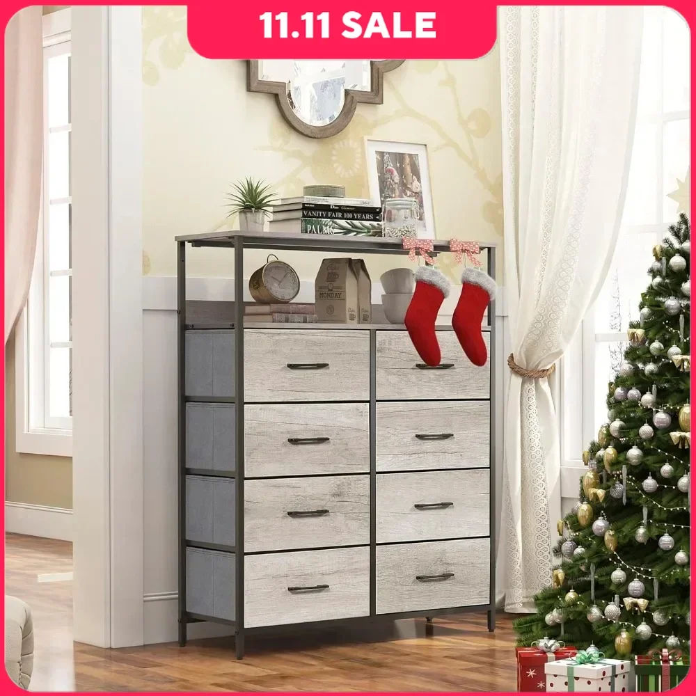 

Dresser, 8 Drawers with Shelves, Fabric Drawers in Wood Veneer, Chest of Drawers in Bedroom, Closet, Nursery, Attic