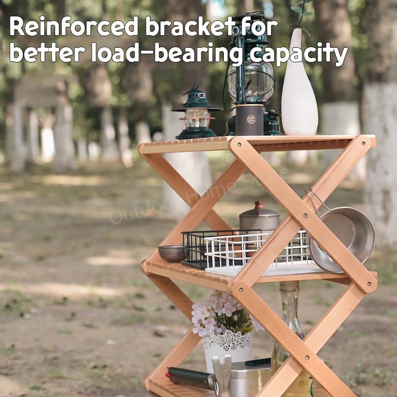 Camping Wood Shelf Rack Multi-Layer Table Cabinet Storage Rack Outdoor Folding Table Portable Picnic BBQ Table Cool Camping Gear