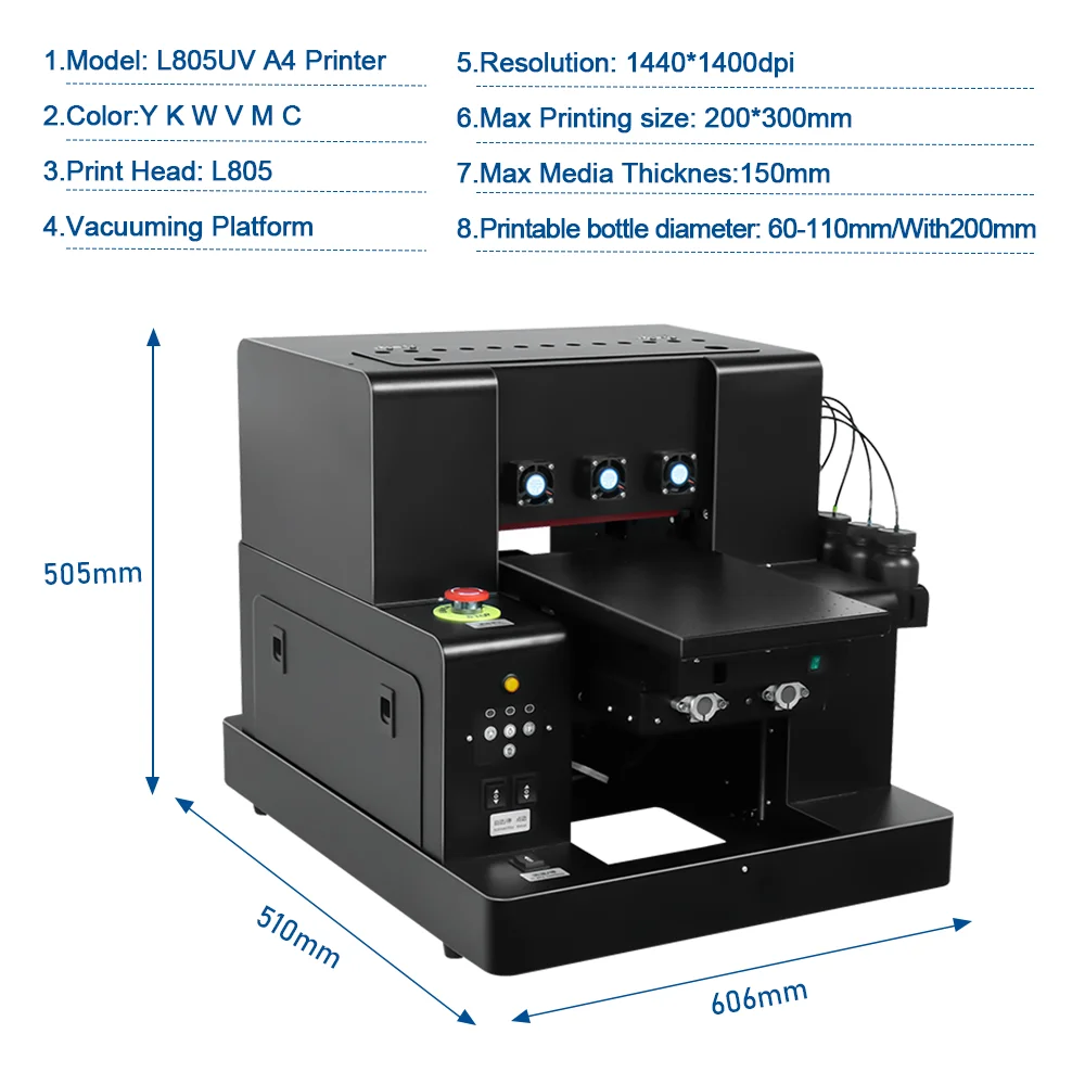 Imagem -02 - Dtf Transferência Adesivos Impressora com Máquina de Laminação uv Ink Grupo Rotary Titular Garrafa a4 L805 uv