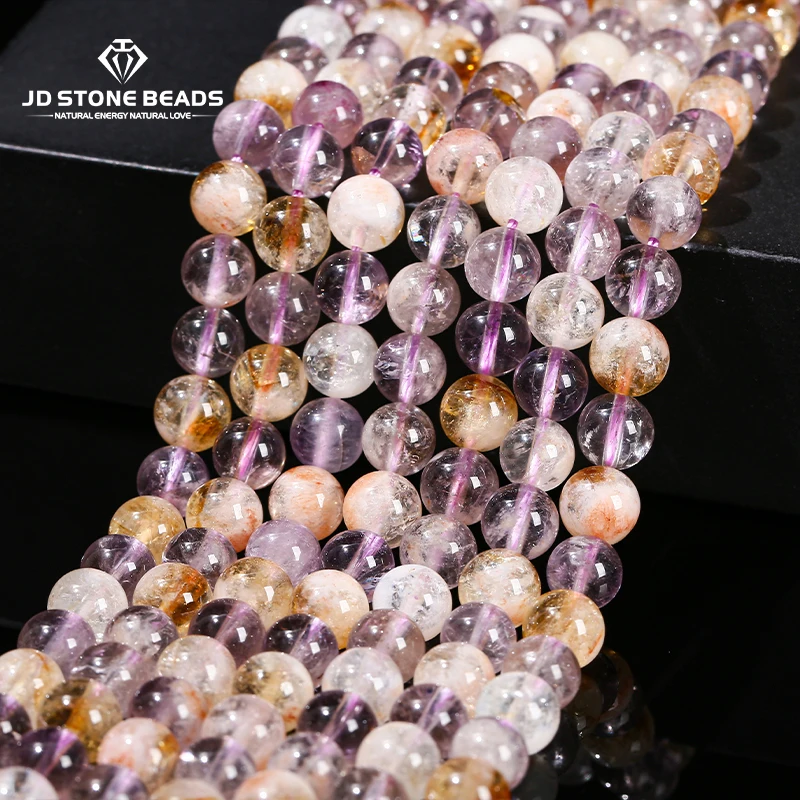 Natural Crystal Stone Astrist Amethyst And Citrine Round Beads Loose Spacer 6 8 10mm For Jewelry Making Diy Necklace Bracelet