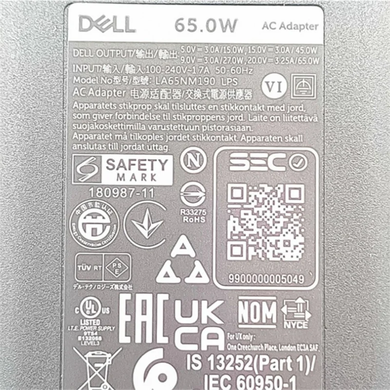 Adaptateur d'alimentation ORIGINAL pour ordinateur portable DELL Latitude 7210, 7310, 7320, 7389, 7390, 7400, 7410, 7420, 65W, TYPE-C