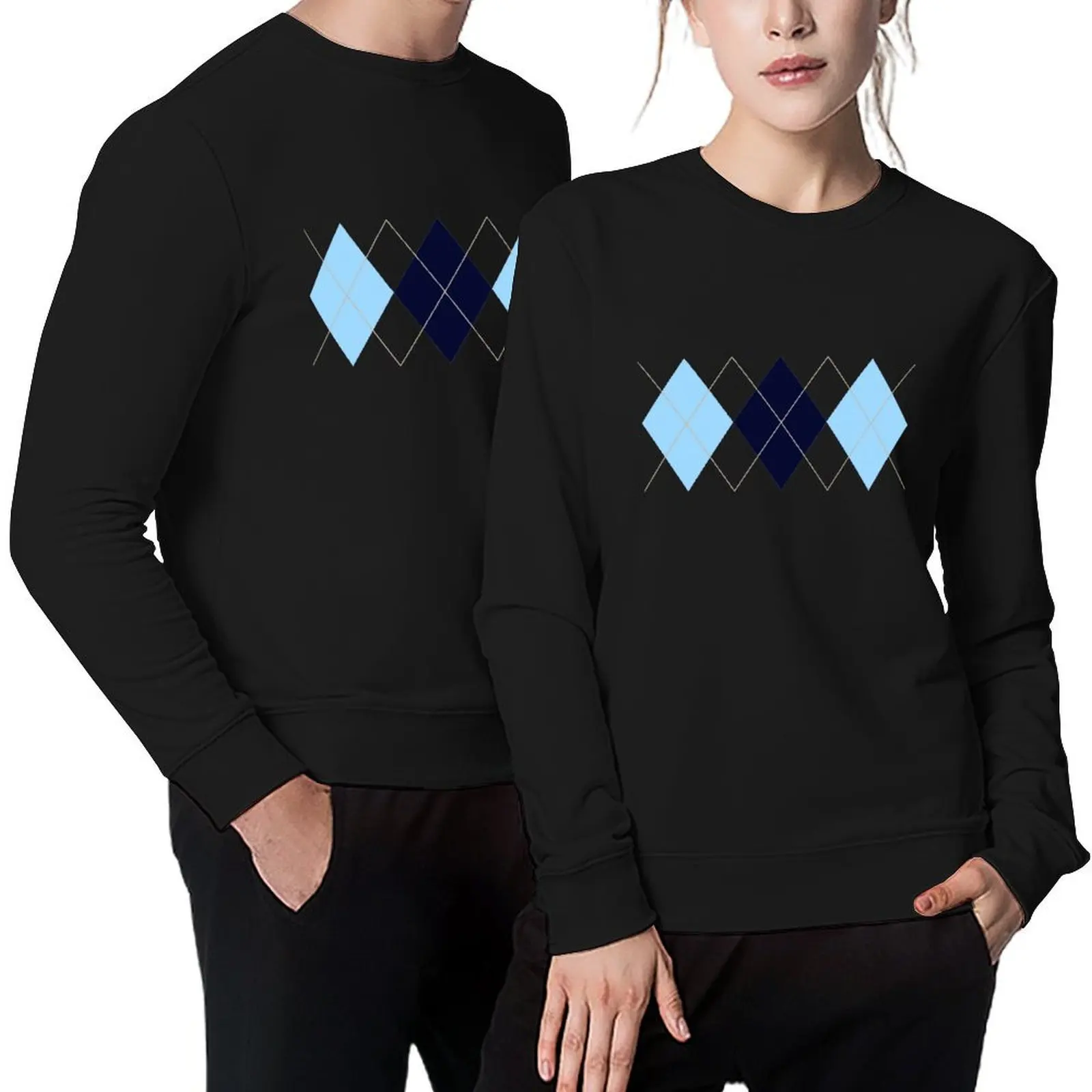 

blue argyle pattern Pullover male clothes graphic t shirts men men's clothes blouse hooded sweatshirt