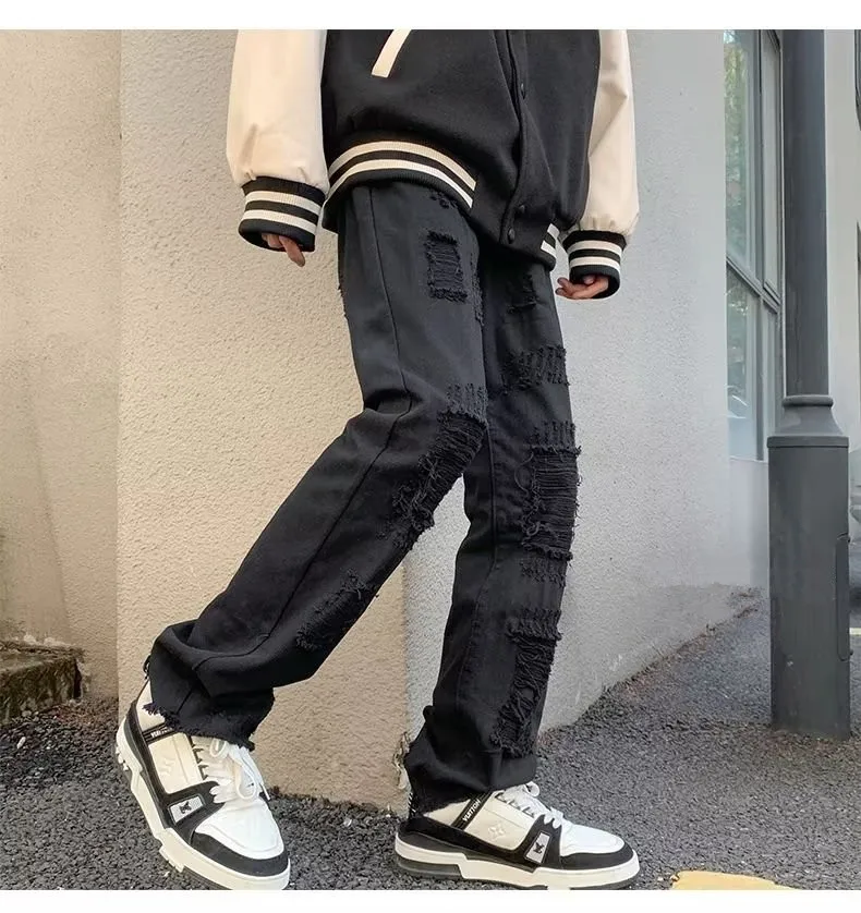 2024 spodnie y2k Streetwear weiß schlank zerrissen gestapelte Jeans Hosen für Männer Kleidung Gothic gebürstet lange Hosen Pantalones Hombre – Detail 6