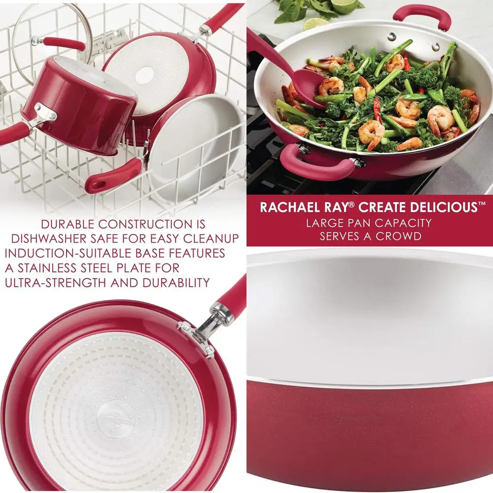 

Red Shimmer 14.25 Nonstick Wok Pan for Stir Frying - Large Cooking Surface