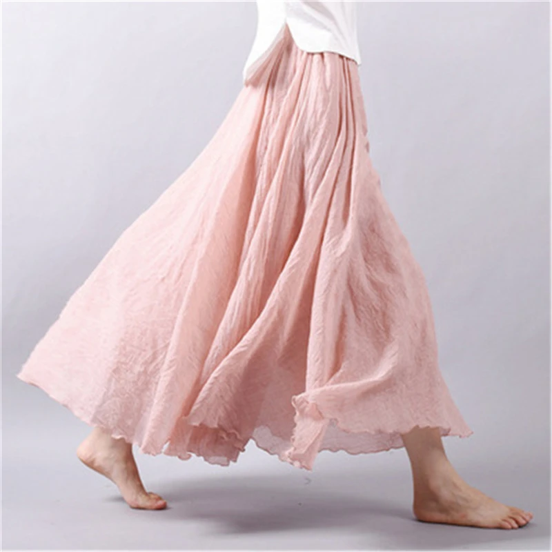 

Fashion Casual Skirts Women Faldas Mujer Solid Long Skirt Ladies Loose and Comfortable Clothes Vestido Maxi Linen Cotton Woman